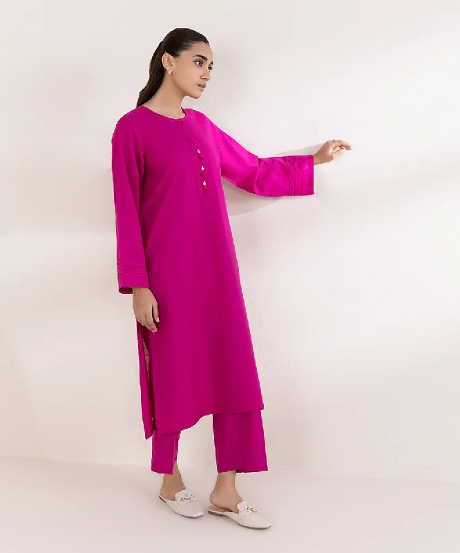 Solid Light Khaddar Shirt-- Notch Collar Peter Pan Collar Cowl Neck