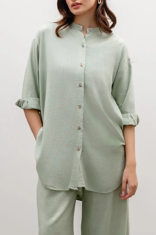 BAND COLLAR SHIRT-- Polka Dot Checkered Tartan