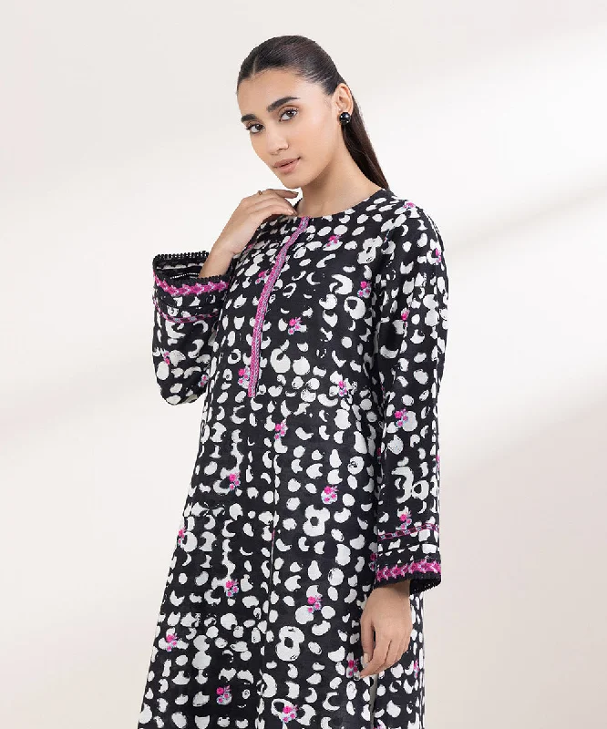 Embroidered Light Khaddar Shirt-- Zippered Front Buttoned Front Snap Front