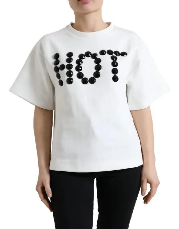 Dolce & Gabbana  Cotton Stretch  HOT Crystal Women's T-shirt (Pre-Owned)-- Print Jacquard Patchwork