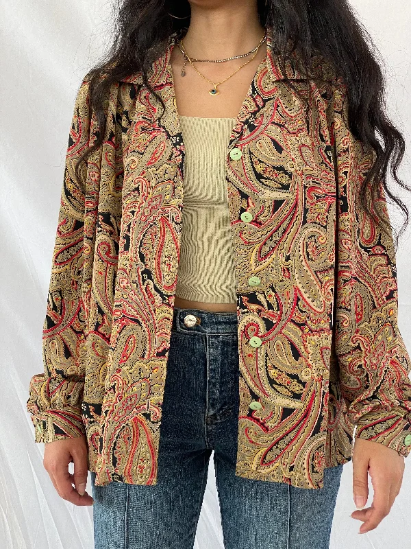 Vintage Handmade Printed Shirt-- Thin T-Shirt Open Front Quick Dry