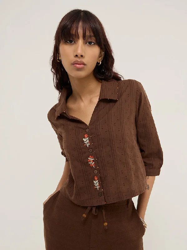 Bombay Paisley Brown Floral Embroidered Cotton Shirt-- Fleece Fabric Down Fabric Feather Fabric Bombay Paisley Brown Floral Embroidered Cotton Shirt-- Fleece Fabric Down Fabric Feather Fabric