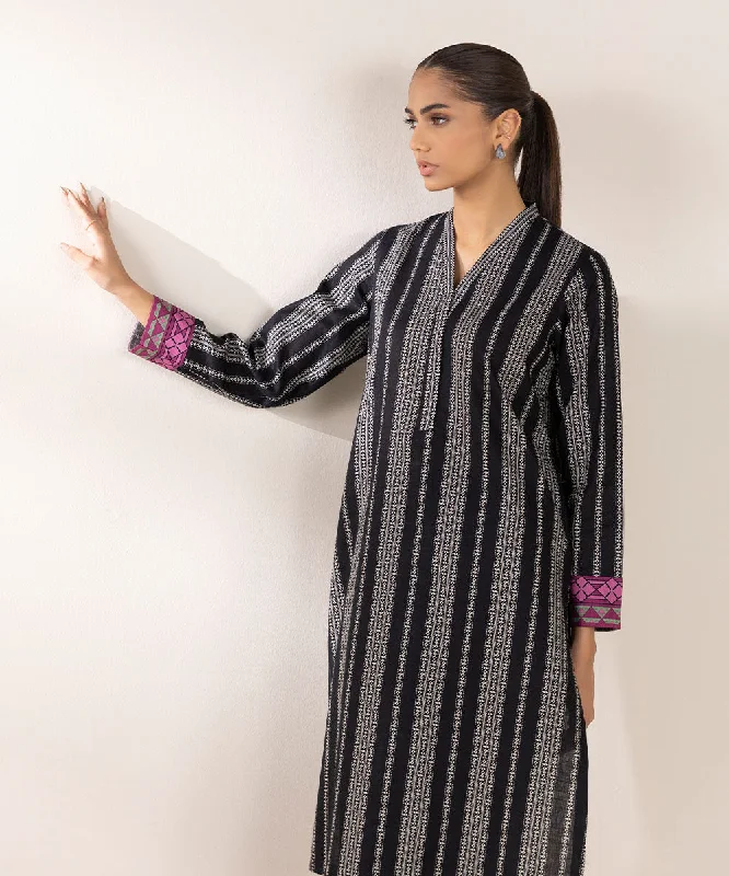 Printed Khaddar Shirt-- Front Pockets Side Pockets Patch Pockets