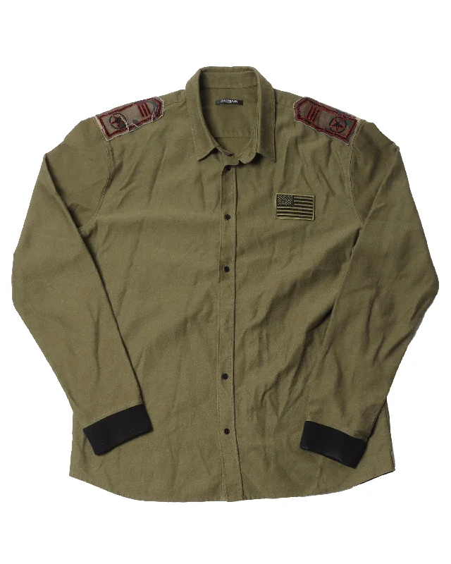 Military style Shirt-- V-Neck T-Shirt Long Sleeve Cotton
