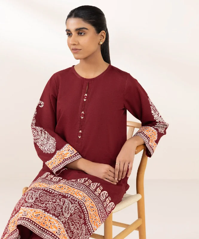 Block Printed Khaddar Shirt-- Lace Blend Ribbed Blend Corduroy Blend