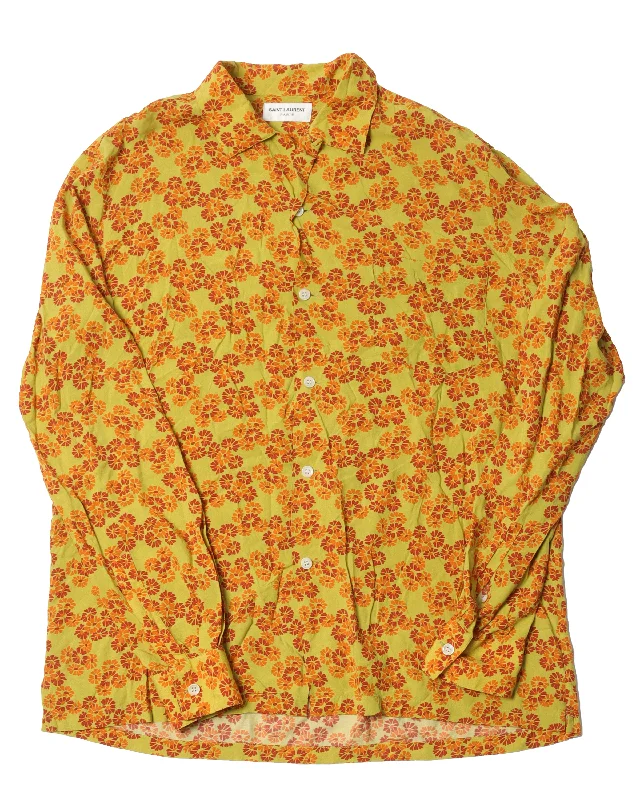 Flower Button up Shirt-- Mesh Canvas Denim