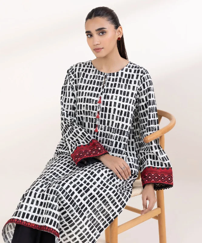 Embroidered Light Khaddar Shirt-- Hooded Caped Shawl Collar