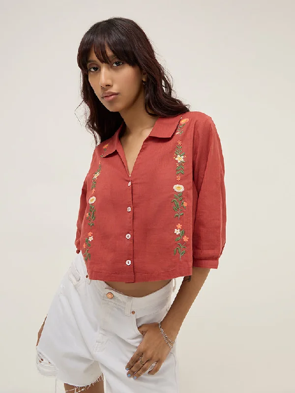 Bombay Paisley Rust Floral Embroidered Cotton Blend Shirt-- Wool Fabric Cashmere Fabric Tweed Fabric Bombay Paisley Rust Floral Embroidered Cotton Blend Shirt-- Wool Fabric Cashmere Fabric Tweed Fabric
