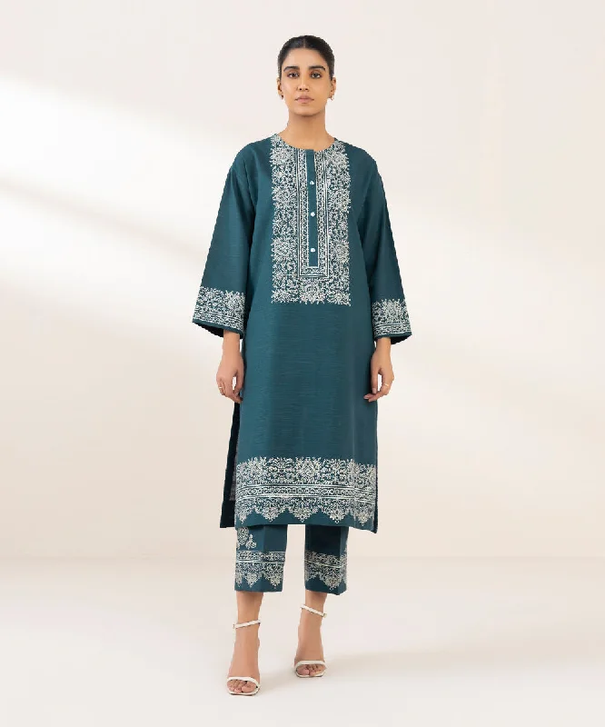 Block Printed Khaddar Shirt-- Beaded Sequined Faux Fur