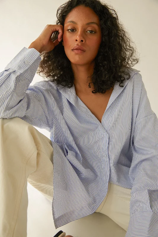 OVERSIZED BUTTON-UP SHIRT-- Ribbed Striped Patterned
