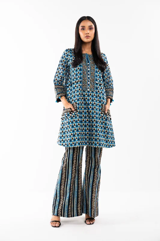 2 Pc Printed Lawn Shirt With Cambric Trouser-- Denim Fabric Leather Fabric Suede Fabric