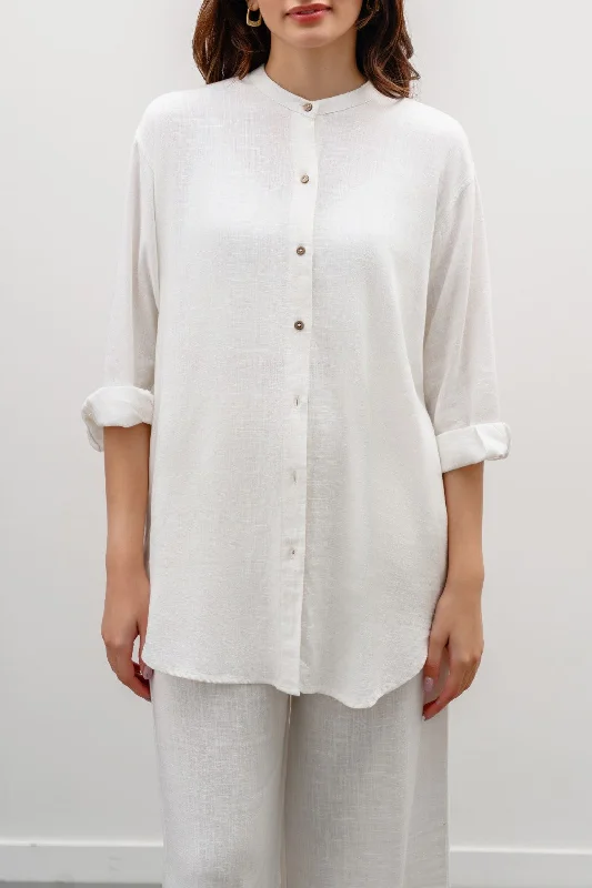 BAND COLLAR SHIRT-- Cashmere Blend Cotton Blend Poly Blend