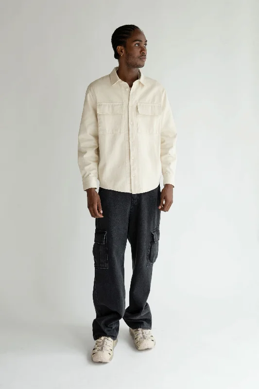 COTTON TWILL SHIRT-- Ribbed T-Shirt High Neck Heavyweight