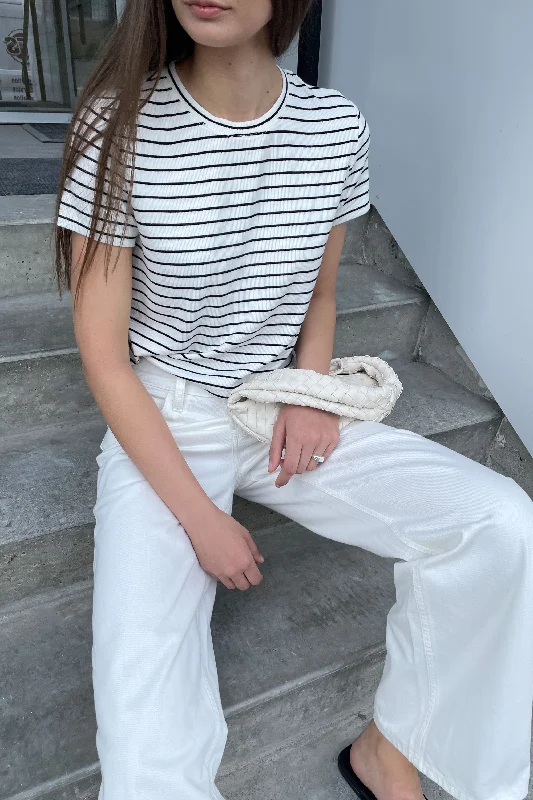 CROPPED STRIPED T-SHIRT-- Lace Blend Ribbed Blend Corduroy Blend