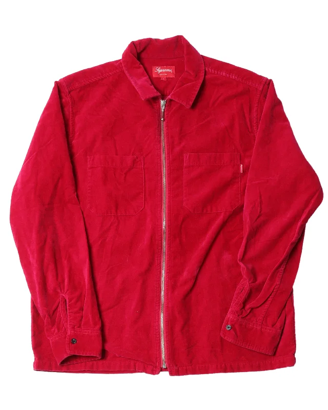 Zip Up Velour Shirt-- Chenille Blend Fleece Blend Nylon Blend