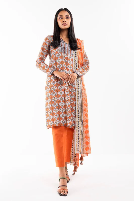 2 Pc Printed Lawn Shirt With Lawn Dupatta-- Print Jacquard Patchwork