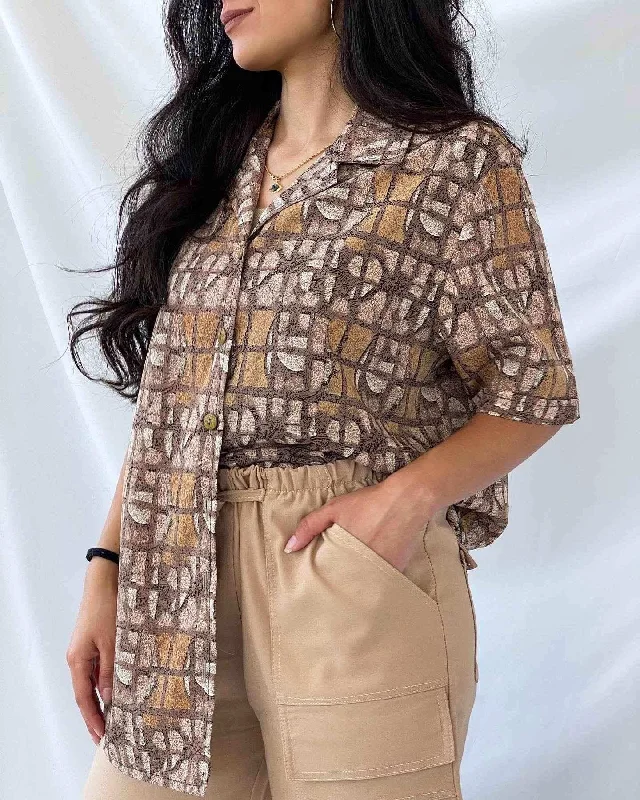 Vintage Printed Shirt-- Asymmetrical Pockets Print