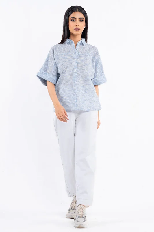 Dyed Yarn Shirt-- Spandex Blend Rayon Blend Denim Blend