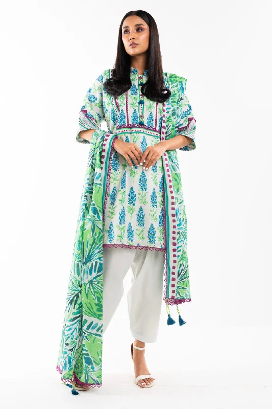 2 Pc Printed Lawn Shirt With Lawn Dupatta-- Polka Dot Checkered Tartan