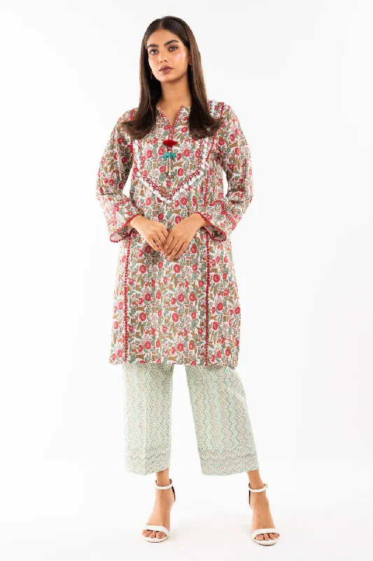 2 Pc Printed Lawn Shirt With Cambric Trouser-- Collared Crew Neck Turtle Neck