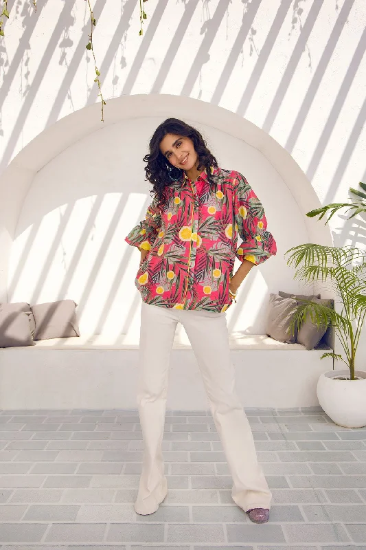 Printed Silk Shirt-- Front Pockets Side Pockets Patch Pockets