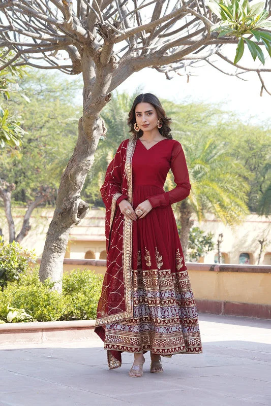 Jyoti Fashion Women's Maroon Faux Blooming Sequins Embroidered Partywear Anarkali Dress with Dupatta Tunics Favorite customer Jyoti Fashion Women's Maroon Faux Blooming Sequins Embroidered Partywear Anarkali Dress with Dupatta Tunics Favorite customer