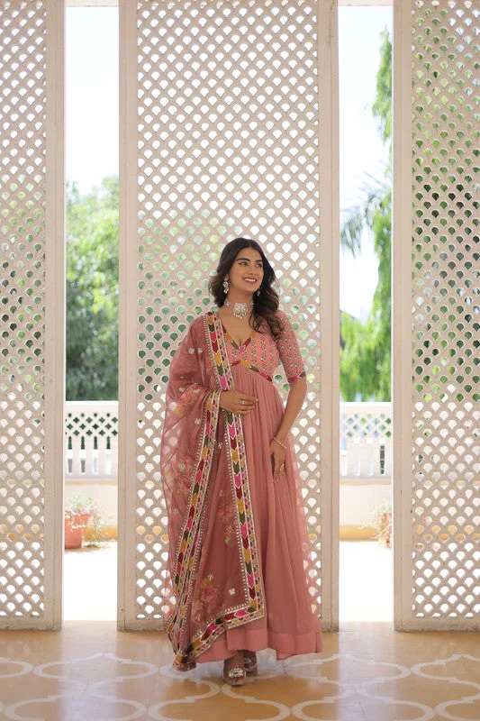 Jyoti Fashion Women's Peach Faux Georgette Sequins Zari Embroidered Anarkali Dress with Dupatta Maxi Flowy Bohemian Jyoti Fashion Women's Peach Faux Georgette Sequins Zari Embroidered Anarkali Dress with Dupatta Maxi Flowy Bohemian