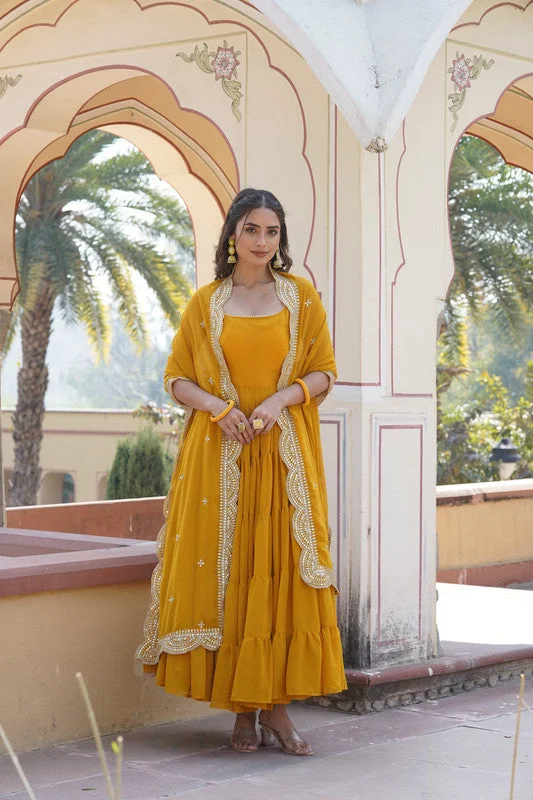 Jyoti Fashion Women's Yellow Faux Georgette Frill Work Partywear Anarkali Dress with Dupatta Tunics Cozy comfortable Jyoti Fashion Women's Yellow Faux Georgette Frill Work Partywear Anarkali Dress with Dupatta Tunics Cozy comfortable