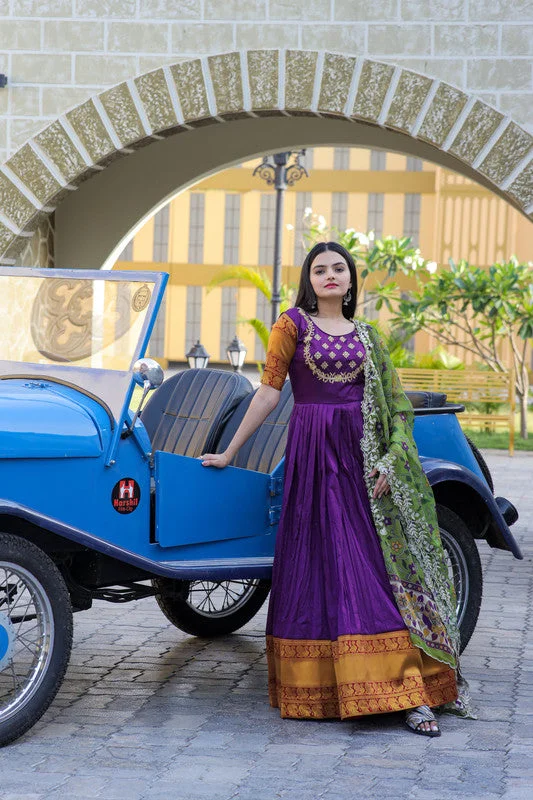 Jyoti Fashion Women's Purple Silk Jacquard Weaving with Embroidery Work Anarkali Dress with Dupatta Tunics Sale discount Jyoti Fashion Women's Purple Silk Jacquard Weaving with Embroidery Work Anarkali Dress with Dupatta Tunics Sale discount