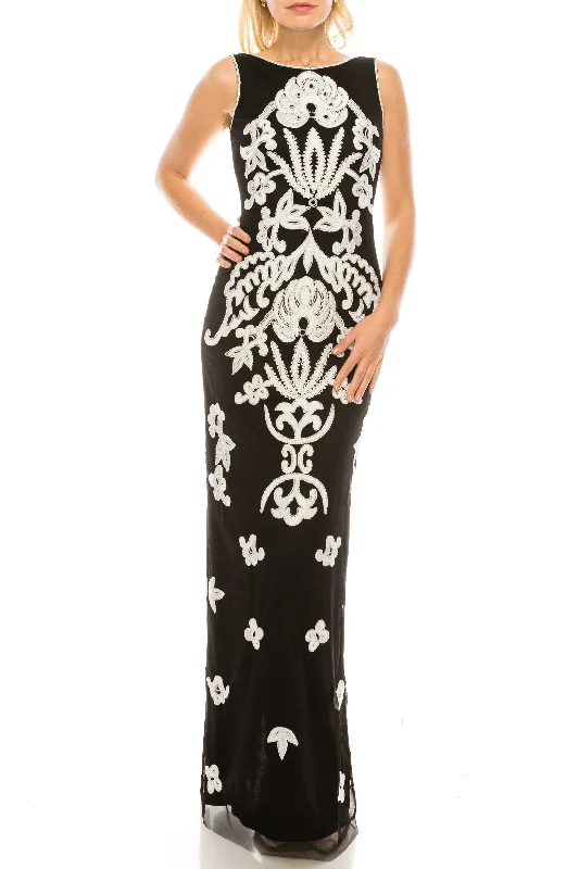Adrianna Papell Black Ivory Beaded & Embroidered Mesh Evening Dress Tunics Bridal satin Adrianna Papell Black Ivory Beaded & Embroidered Mesh Evening Dress Tunics Bridal satin