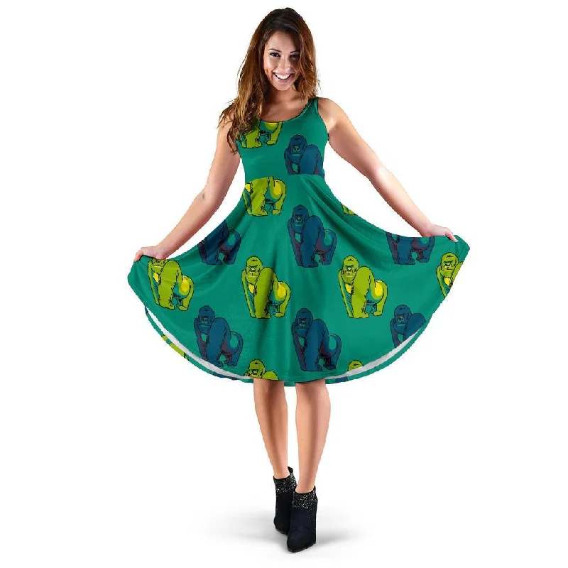 Gorilla Print Pattern Dress Tunic Top Casual
