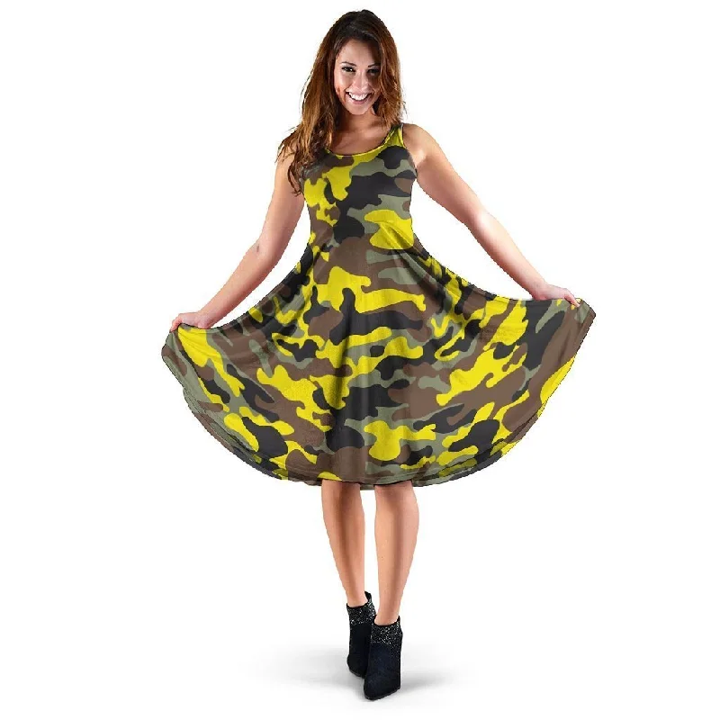 Woodland And Yellow Camo Print Dress Tunics Formal black