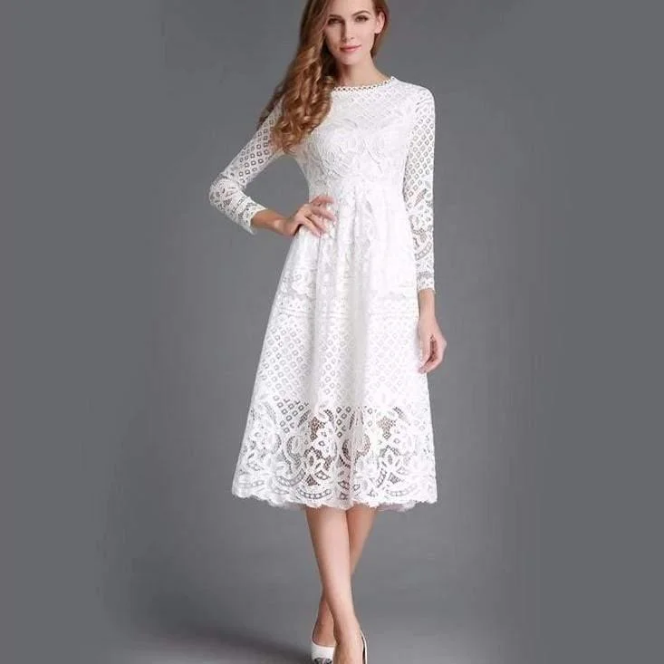 Elegant Lace Long Dress Tunics Formal black