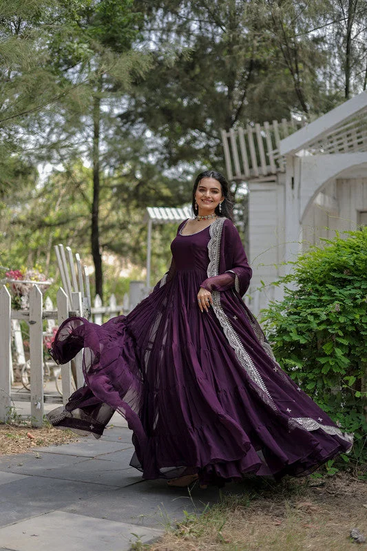Jyoti Fashion Women's Purple Faux Georgette 5 Layer Frill Anarkali Dress with Dupatta Tunics Ceremony elegant Jyoti Fashion Women's Purple Faux Georgette 5 Layer Frill Anarkali Dress with Dupatta Tunics Ceremony elegant