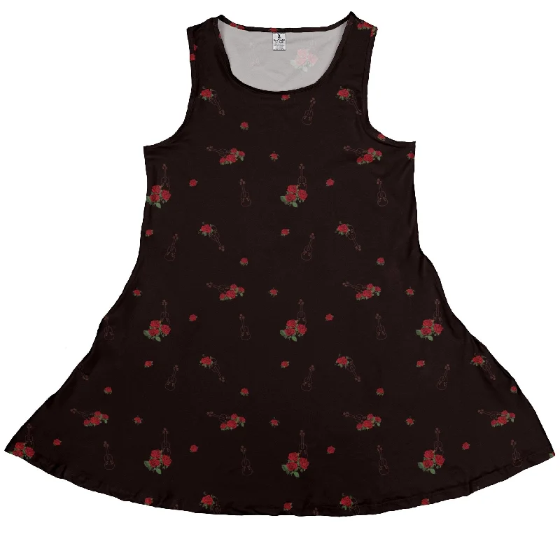 Floral Violin Melody Dress Tunics Short Trendy