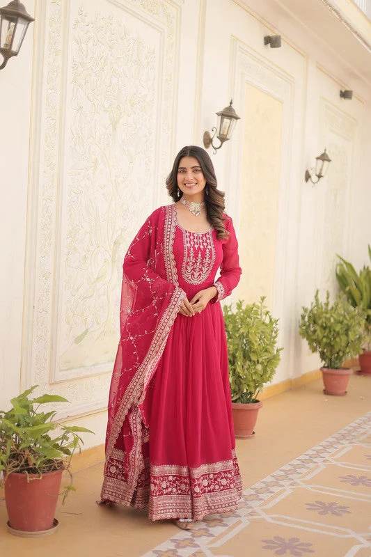 Jyoti Fashion Women's Rani Pink Faux Blooming Sequins Embroidered Partywear Anarkali Dress with Dupatta Tunics Mesh breathable Jyoti Fashion Women's Rani Pink Faux Blooming Sequins Embroidered Partywear Anarkali Dress with Dupatta Tunics Mesh breathable