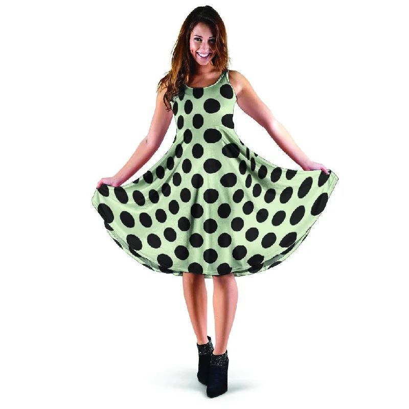 White And Black Polka Dot Print Dress Tunics Stylish elegant