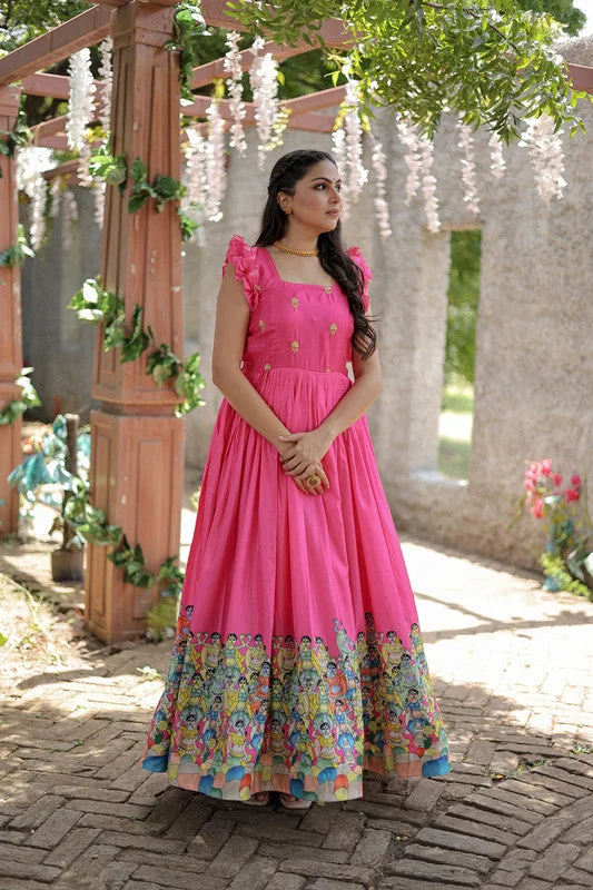 Jyoti Fashion Women's Pink Dola Silk Printed Festive Designer Anarkali Dress Elegant Long Evening Jyoti Fashion Women's Pink Dola Silk Printed Festive Designer Anarkali Dress Elegant Long Evening