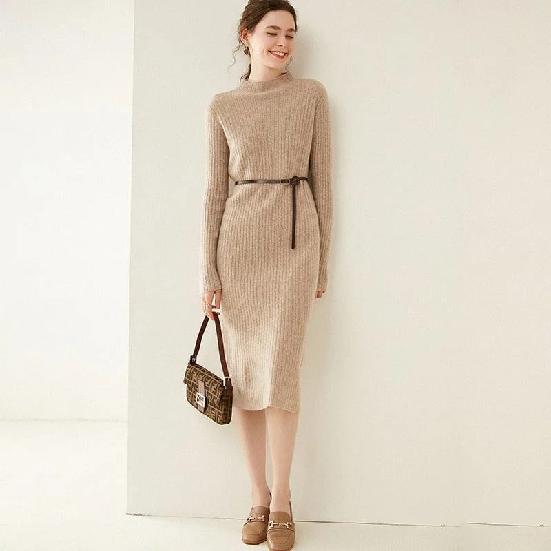 Women's Autumn and Winter New Fashion Long Pure Australian Wool Dress Tunics Sale discount
