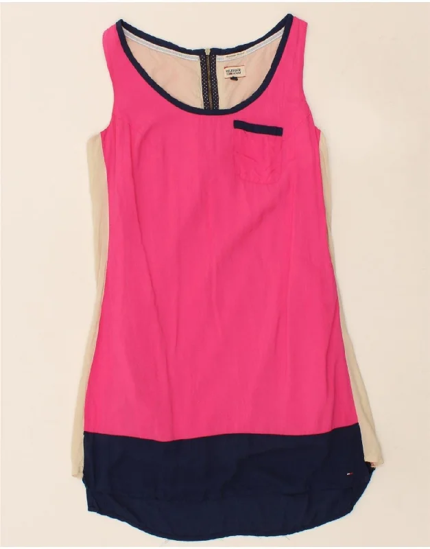 TOMMY HILFIGER Womens Sleeveless Basic Dress UK 6 XS Pink Colourblock Tunics Brand named