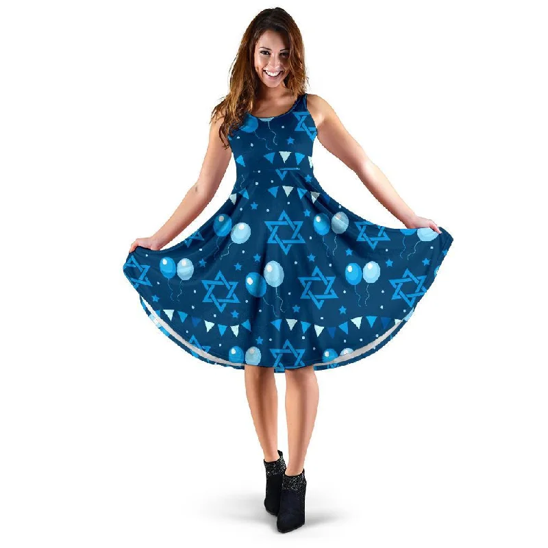 Hanukkah Balloon Print Pattern Dress sweetheart Neckline Romantic