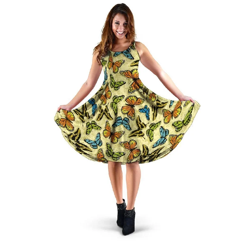 Yellow Butterfly Pattern Print Dress Tunics Gym athletic