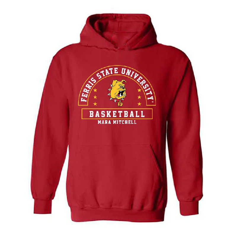 Ferris State - NCAA Women's Basketball : Mara Mitchell - Classic Fashion Shersey Hooded Sweatshirt Hoodie with Hem Embroidery Detailed Premium Ferris State - NCAA Women's Basketball : Mara Mitchell - Classic Fashion Shersey Hooded Sweatshirt Hoodie with Hem Embroidery Detailed Premium