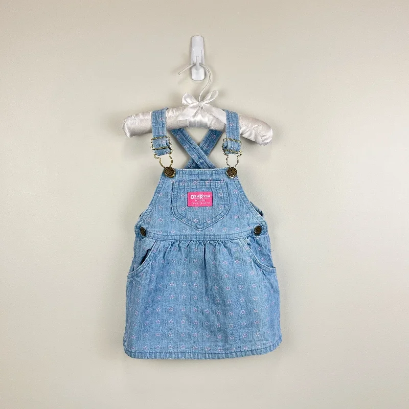Vintage OshKosh B'gosh Blue Floral Jumper Dress 18 Months USA Tunics Velvet soft