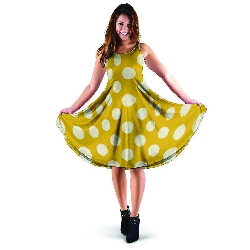 Yellow Polka Dot Dress Tunics Chic elegant