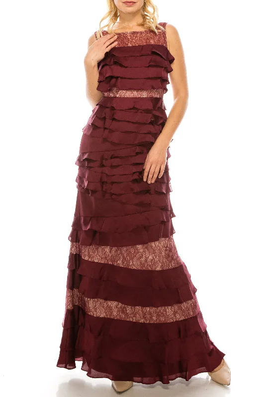 Adrianna Papell Black Cherry Ruffle Tiered Long Evening Dress Tunics Versatile functional Adrianna Papell Black Cherry Ruffle Tiered Long Evening Dress Tunics Versatile functional