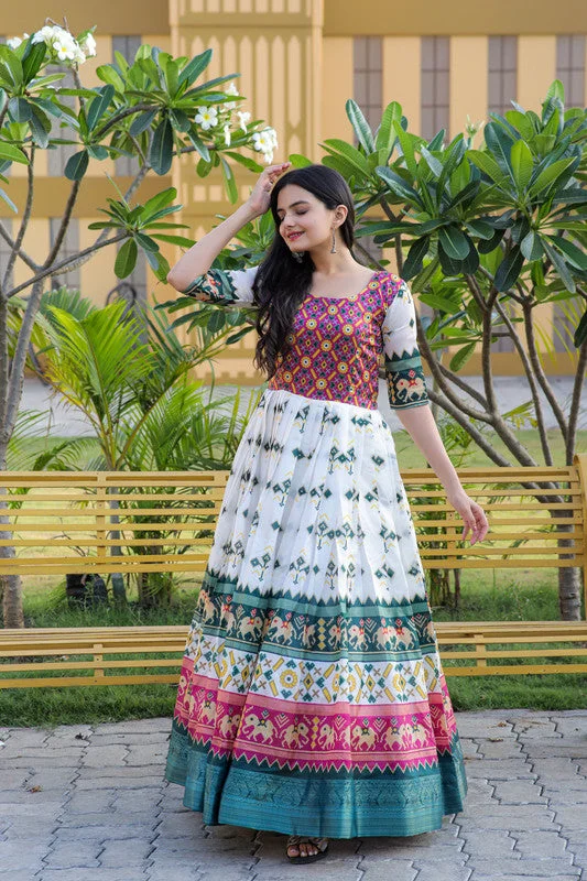 Jyoti Fashion Women's Multicolor Patola Silk Jacquard Weaving Work Anarkali Dress Maxi Flowy Bohemian Jyoti Fashion Women's Multicolor Patola Silk Jacquard Weaving Work Anarkali Dress Maxi Flowy Bohemian