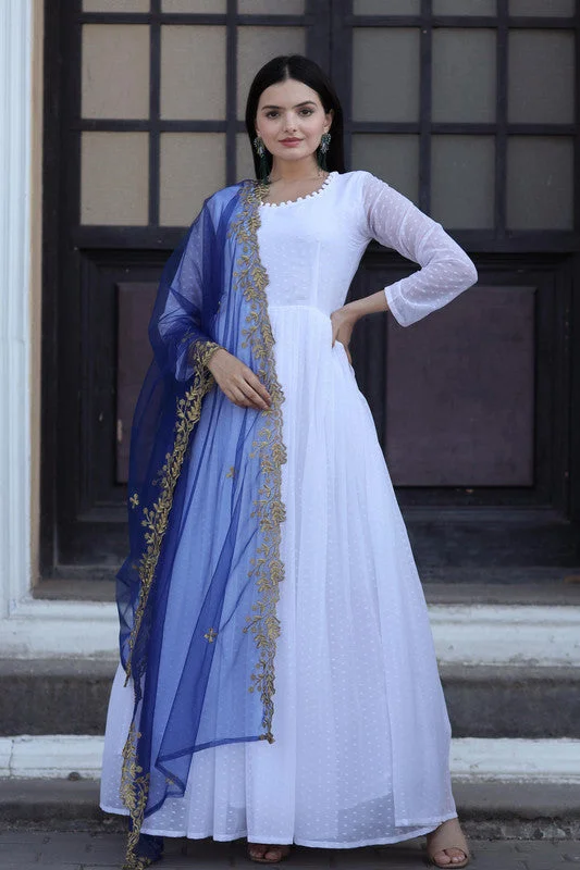 Jyoti Fashion Women's White Faux Georgette Butti work Anarkali Dress with Dupatta Tunics Wedding white Jyoti Fashion Women's White Faux Georgette Butti work Anarkali Dress with Dupatta Tunics Wedding white