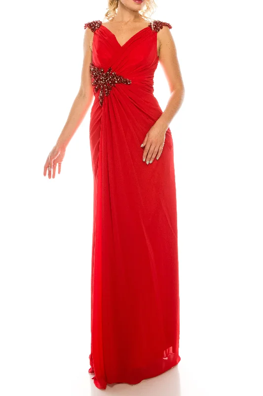 Odrella Draped & Beaded Long Sheath Evening Dress (Additional Colors) Pencil Office Professional Odrella Draped & Beaded Long Sheath Evening Dress (Additional Colors) Pencil Office Professional