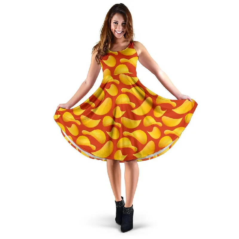 Potato Chip Print Pattern Dress Tunics Formal black